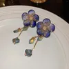 Pendientes colgantes moda gota de flor de cristal azul para mujer accesorios de fiesta de boda cadena de borla bonita joyería de moda para mujer