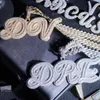 Collana con pendente in lettere corsive personalizzate Bling CZ Baguatte placcato in oro con catena a corda da 24 pollici da 3 mm per regalo da donna