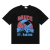 Ins Hot 23SS T-shirt Spring Summer American Luxury Rhude Skateboard Mens Designer Femmes Men T-shirt décontracté bon tshirt US Taille # 9909