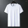 メンズTシャツマーセル化されたコットンショートスリーブTシャツの男性夏oネックアイスシルク刺繍韓国スタイルクールなシャツメンズ衣類2023