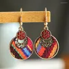 Boucles d'oreilles pendantes ethnique ronde broderie tribu 2023 femmes Vintage tissu Jhumka bijoux de mode