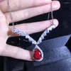 Chains Exquisite Pear Cut Garnet Red CZ Stone V-shaped Necklace For Women Clavicle Chain Banquet Party Jewelry Anniversary Gift