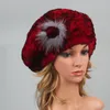 Baskenmützen Herbst Für Frauen Echte Rex Pelzmütze Mode Hohe Qualität Gestrickte Elastische Winter Echte FrauenBeretsBerets