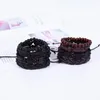 Bracelets de charme 4pcs/set hippie punk macramas de cordão nó nó nó nó marrom marrom preto miçangas de madeira camadas