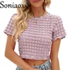 Dames T -shirt 2023 Zomer Fashion Popcorn T -shirt Sexy Slim Fit Reveal Belly Button Female Street Casual Splicing Short Sleeve Tops 230428