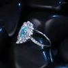 Pierścienie klastra Pirmiana 925 Sterling Silver 1,0CT Laborn Aquamaryn Embagement Wedding Pierścień Niebieski kolor kamieni szlachetnych biżuteria