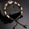 Bangle Fish Bone Wooden Beads Wax Rope Woven Retro Bracelet Women Men Couple's Jewelry Gifts Charms Vintage Punk Wrap Wristband