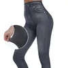 Damen Hosen Damen Jeans 2023 Mode Faux Denim Leggings Sexy Lange Tasche Druck Sommer Lässig Bleistift