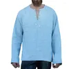 Camisetas masculinas Spring Manga longa de verão masculino casual de linho em vaca pura cor de moda larga larga macho