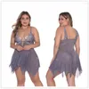 Moda -do -sono feminina Sexy Mesh V Neck Lingerie Fechamento Frente Fronteiro Babydoll Lace Porno Nightdress com Tanga Thong 2023