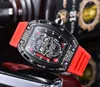 Luksusowa marka męska projektant Diamond Surface Surface Watch Watch Hollow Glass Back Skull Stal Stael Case Guma zegarek