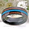 Wedding Rings Handmade Black Tungsten Ring With Hawaii Koa Wood And Opal Stone Domed For Men Women Anniversary