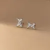 Stud Earrings Real 925 Sterling Silver Crossed Knot For Women Girls Fine Zircon Jewelry Birthday Gifts