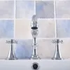 Bathroom Sink Faucets Brass Chrome Finish 2 Cross Handle Deck-Mount Three Hole Widespread Lavatory Vessel Basin Faucet Mixer Tap Dnf541