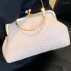 Evening Bags Beige Women Shoulder Elegant Original Straw Woven Metal Chain Female Handbags Environmentally Friendly Crossbody Bag