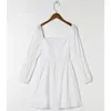 Casual Dresses Womens 2023 Long Double Puff Sleeve Sweet Babydoll Empire Waist White Dress Women Elegant Back Smocked Mini