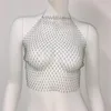 Damestanks y2k strand sexy crop top dames glanzende strass mesh fishnet zomervakantie backless holle hollow out rave feest clubkleding tanktops