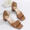 Sandaler Lime Green Women Fashion Summer Chunky Heel Medium Leather Texture Buckle Size 9-9.5Sandals