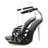 Dress Shoes Women Gladiator Sandals Wąskie Banda Crystal Transparent High Obcasy Summer Party Bluckle Pumps 35-41