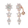 Flower Star Reverse Navel Piercing Surgical Steel Crystal Zircon Sexy Belly Button Rings Belly Piercing Nombril 1.6mm*10mm