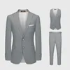 Ternos masculinos Men Set Blazer Vest Pant Light Grey Stripe Slim Fit 2023 Autumn Office Formal Business Cloom Wedding Groom Wear 58