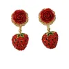 Kolczyki Dangle Fashion Baroque Retro Red Rose Flowers Długie kropla kolczyka Kobiety Charm Temperament