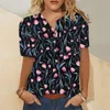 女性用女性用長袖夏の花のパターンボタンブラウスショート快適なドレッシーTシャツ女性アスレチックティー