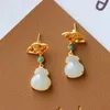 Dangle Boucles D'oreilles Lustre Jade Bénédiction Sac Bijoux Oreille Goujons 925 Argent Accessoires De Mode Charme Véritable Pierre Vintage Naturel Femmes Blanc