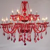 Pendant Lamps Red Candle Crystal Chandelier European Glass Lamp Suitable For Living Room Restaurant Wedding KTV Decoration