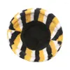 Berets FOXMOTHER Warm Bucket Hats Black Yellow Striped Gorros Panama Faux Fur Fluffy Fisherman Caps Women Winter