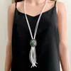 Pendentif Colliers Long En Cuir Frange Gland Vintage Citrouille Fleur Géométrie Collier Pour Femmes BOHO Chandail Chaîne 5 Couleurs Options