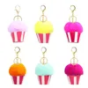 Keychains Multi-Color Pompom Hair Ball Keychain Gift Pendant Macaron Cone Cake Form Creative Key Chain Ring Accessories