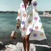 Robes de soirée Vintage surdimensionné chemise Dres été élégant imprimé à manches longues lâche col en V vacances plage Vestidos 230428