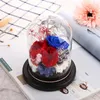 Decoratieve bloemen Valentijnsdag Gift voor vriendin Eternal Flower in Glass Cover Mother's Home Decor Led-Light Drooged Wedding Roses