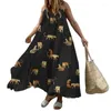 Casual Dresses Summer Fashion Printing Female Sleeveless Dress Long Loose Women's Strap Ladies' Holiday Clothes With Adjustable