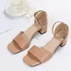 Sandaler Lime Green Women Fashion Summer Chunky Heel Medium Leather Texture Buckle Size 9-9.5Sandals