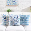 Pillow /Decorative Mediterranean Watercolor Blue Christmas Cover Geometric Linen Cushon Sofa Home Decorative Throw Pillows/Dec