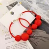 Hoop Earrings 2023 Fashion Punk Hand Made Red Line Twine Big For Women Round Ball Jewelry Accessory Party Gift