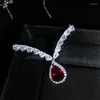 Chains Exquisite Pear Cut Garnet Red CZ Stone V-shaped Necklace For Women Clavicle Chain Banquet Party Jewelry Anniversary Gift