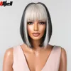 Perruques Bob noires synthétiques droites courtes avec une frange blonde platine pour les femmes cheveux blonds naturels Cosplay résistants à la chaleurfac