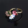 Cluster Rings European And American Cold Wind Fashion Monet's Garden Large Size Ring Enamel Glaze Butterfly Green Leaf Pink Flower Open