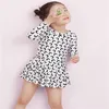 Summer Kids Girls One Piece Swimwear Child baby Cute Bikini Long Sleeve Swimsuit Moon Printed Beachwear Jumpsuit Chidren Swim Clothes