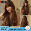 Long Wavy Brown Ombre Synthetic Wigs Natural Hair Womens Wave Wigs with Bangs Heat Resistant Daily Cosaply Use for Black Womenfactory direc