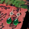 Baumelnde Ohrringe Elegante grüne Jade Achat Smaragd Edelsteine Diamanten Tropfen für Frauen 18 Karat Roségold gefüllt Schmuck Bijoux Geburtstagsgeschenke