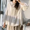 Damenblusen 2023 Frühlingsfrauen lose Vintage-Stil Stickerei Baumwollhemden aushöhlen Spitze Blusas Mujer Boho Top