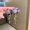 Pendientes colgantes moda gota de flor de cristal azul para mujer accesorios de fiesta de boda cadena de borla bonita joyería de moda para mujer