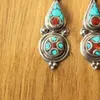 Dangle Küpe ER179 Nepal El Takı Tibet Etnik Lady Vintage Bakır Kakma Turquoises Mercan Taş Küpe