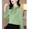 Women's Blouses Embroidery Heavy Imitation Silk Shirt Women's Long-sleeved Big Brand 2023 Spring Fashion Satin Blouse