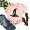 Kvinnors T-skjortor Witch Hat Halloween Shirt Fall For Women Pumpkin Graphic Ladies Tee Kort ärm T-shirts Toppar TEES KVINNA KVINAL
