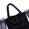 Повседневные платья Гот Молл Черное мини -платье винтажное эстетическое сетчатое рукав с высокой талией готическая сексуальная бархатная вечеринка лето